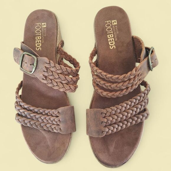 White Mountain Chantilly Comfort Slides Braided Nubuck Straps Brown 9 Sandals - Picture 9 of 16